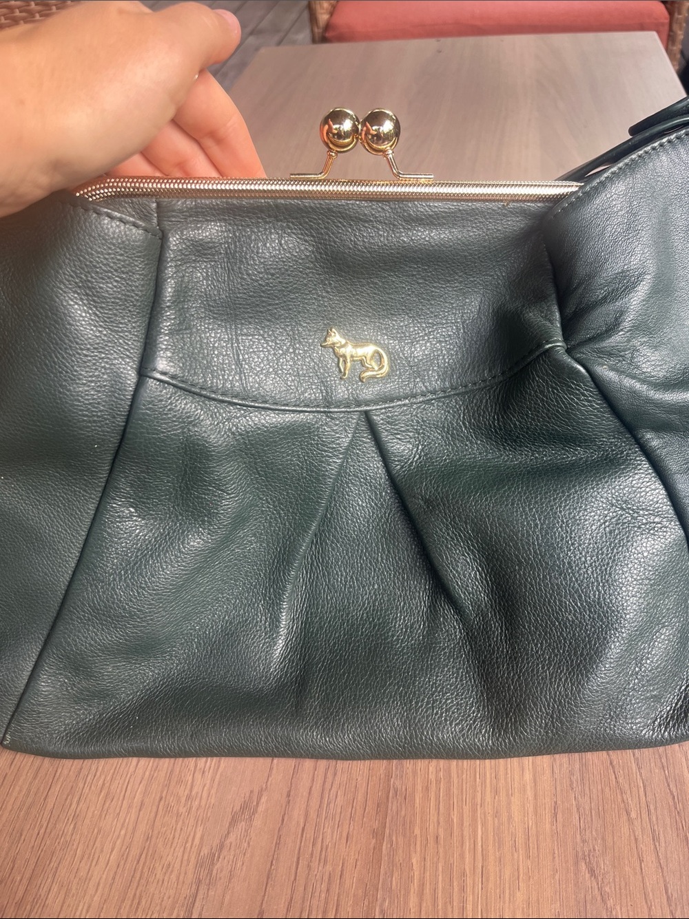 Emma Fox Dark Green Leather Shoulder Bag with Gold Accent - Picture 3 of 11